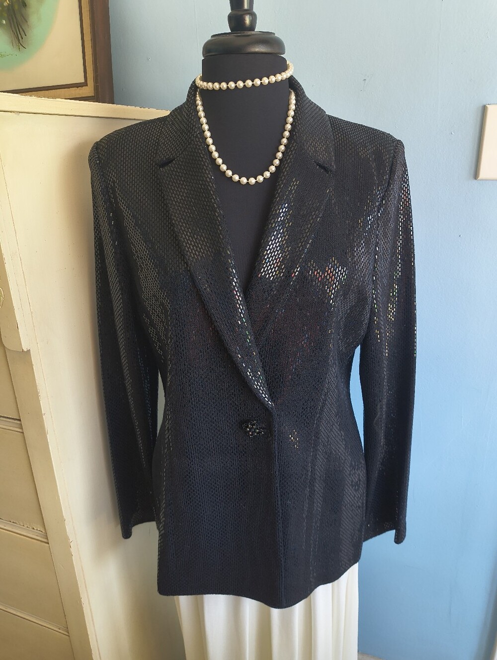 Vtg. NWOT St. John Couture Knit Black Sequin Blazer Jacket